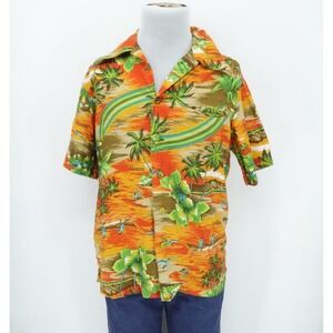 Vintage True Hawaiian Shirt Mens Large Orange Tropical Aloha Resortwear